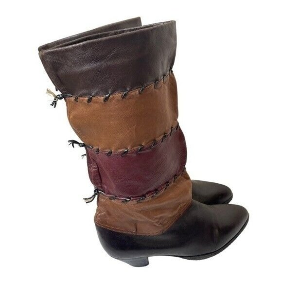 Vintage ADRIANO FOSI Italy Leather Boots Slouchy Patchwork Women’s Size 6 - Picture 5 of 12